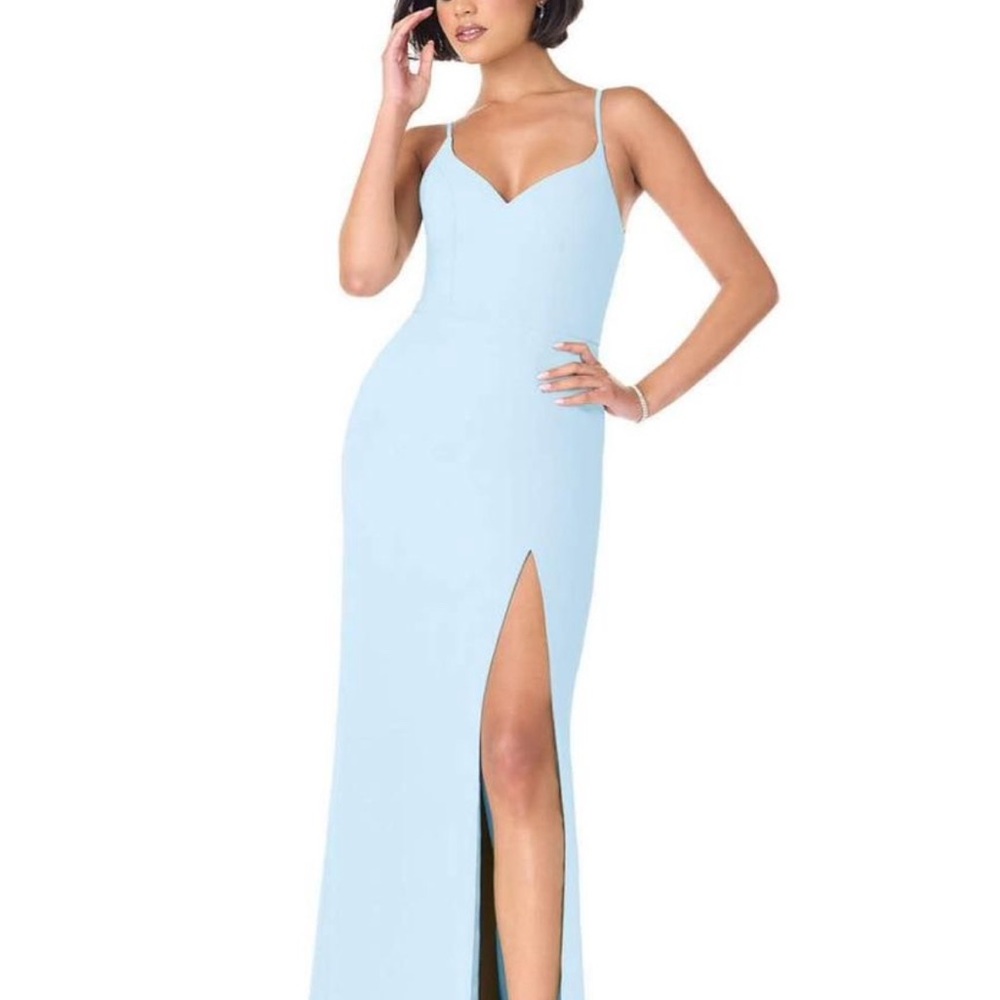 Blue Gown with Sweetheart Neckline and Slit